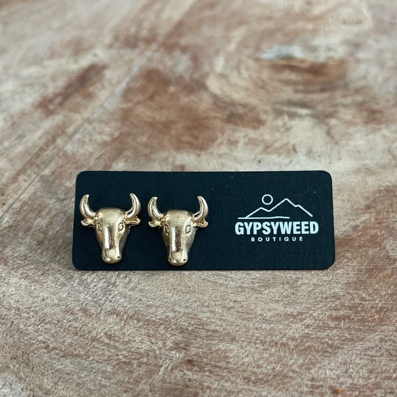 Jewelry - New! Bull Head Gold Stud Earrings